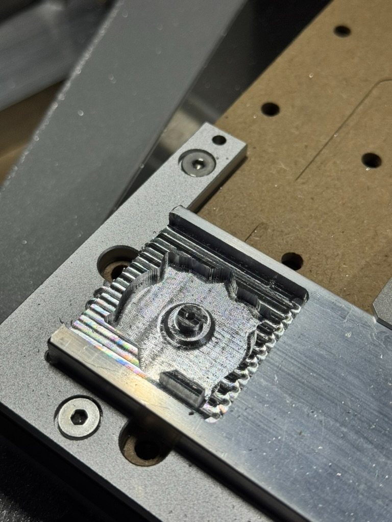 A lotus form being machined in a fixture on a mill bed